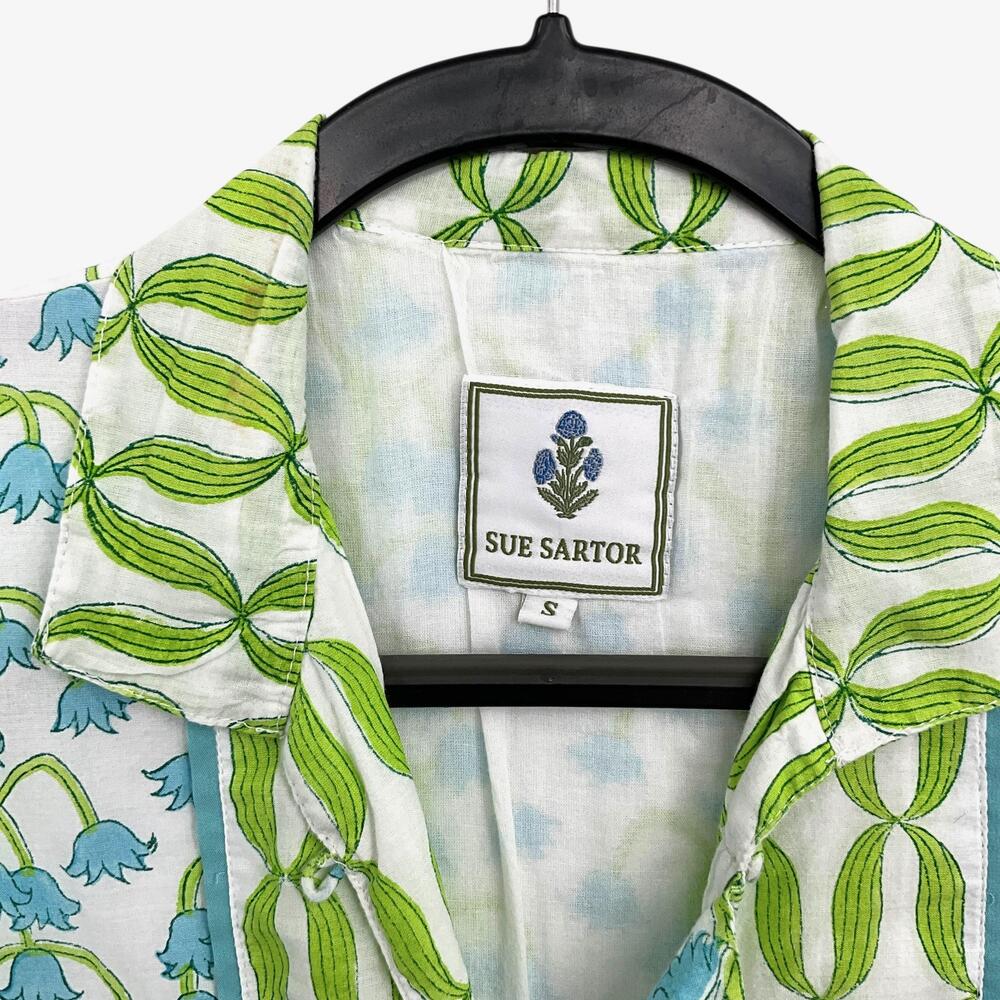 Sue Sartor Dress Womens S Blue Green Floral Cotton Long Sleeve Tunic *READ - Picture 5 of 16